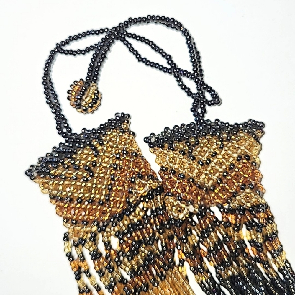 HANDMADE SEED BEAD & BUGLE BEAD MULTI-STRAND NECKLACE - SHADES OF GOLD & BRONZE - Picture 7 of 7